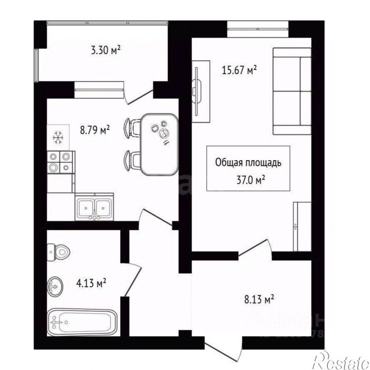 1-комн квартира Северный мкр, 1,  д. 1
