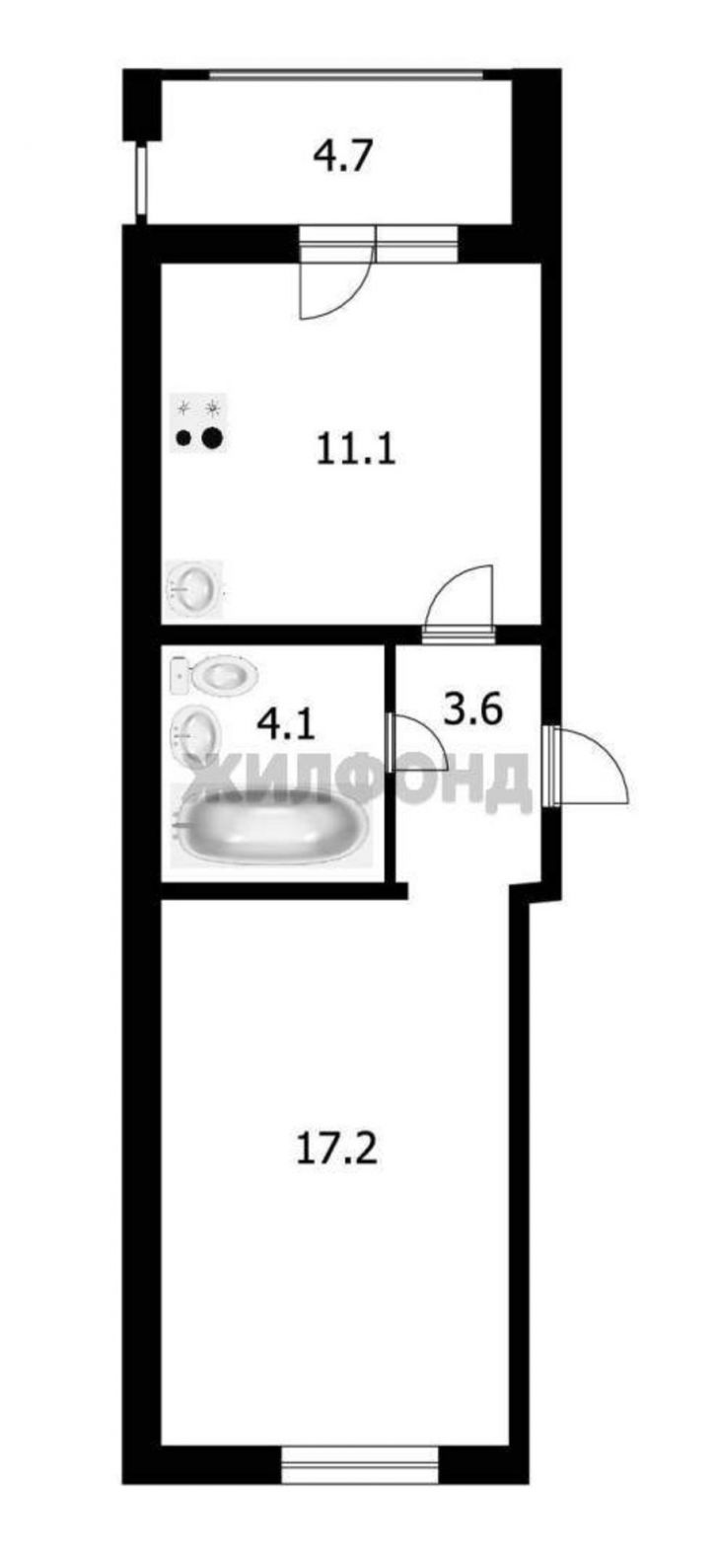 1-комн квартира Ключевая улица, д.59