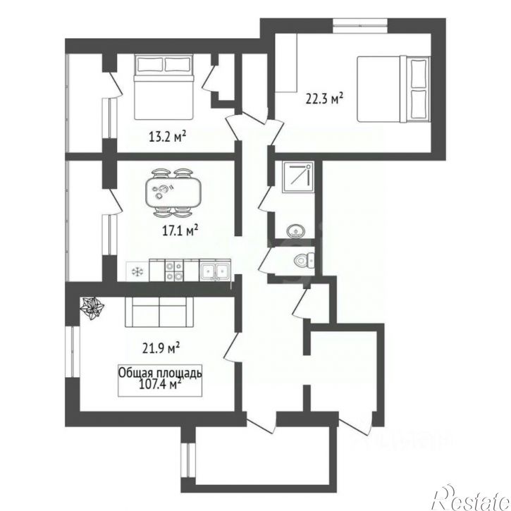 3-комн квартира Северный мкр, 5,  д. 5