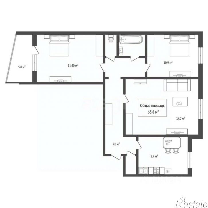 3-комн квартира ул Сосновая, 19,  д. 19