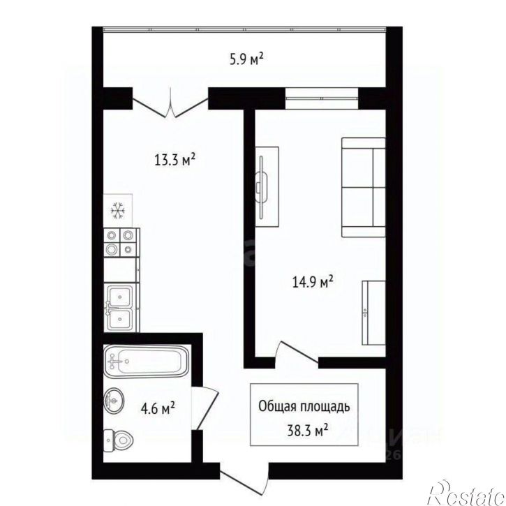 1-комн квартира ул Комсомольская, 14,  д. 14
