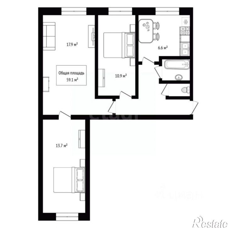 3-комн квартира ул Комсомольская, 6А,  д. 6А