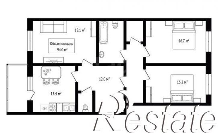 3-комн квартира Первомайская улица, 125А,  д. 125А